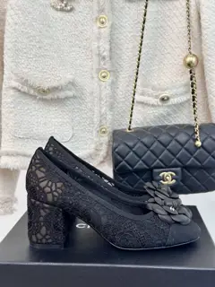 Chanel mesh lace series camellia ballet shoes