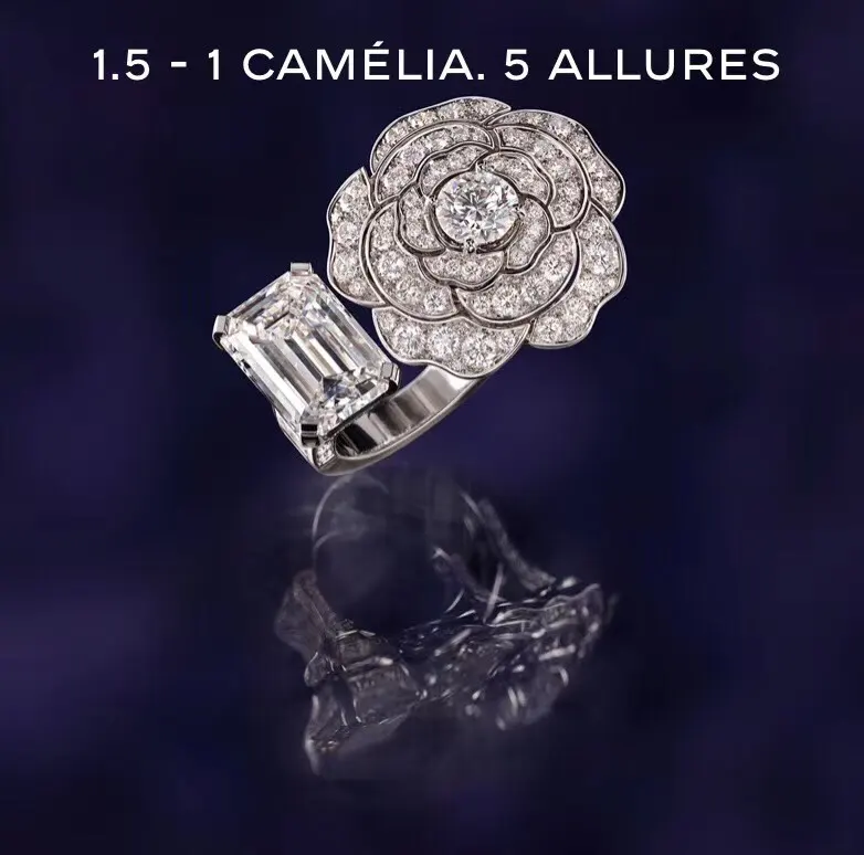 Chanel square diamond flower open ring