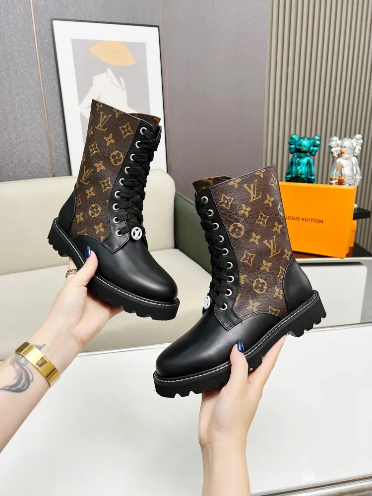 Louis Vuitton Territory mid-calf boots are a combination of smooth cowhide and Monogram