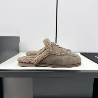 Chanel furry loafers