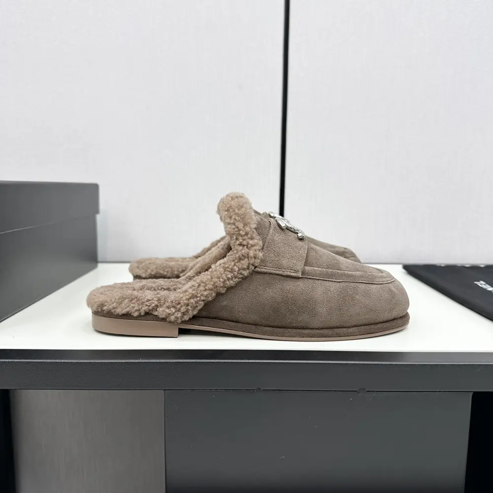 Chanel furry loafers