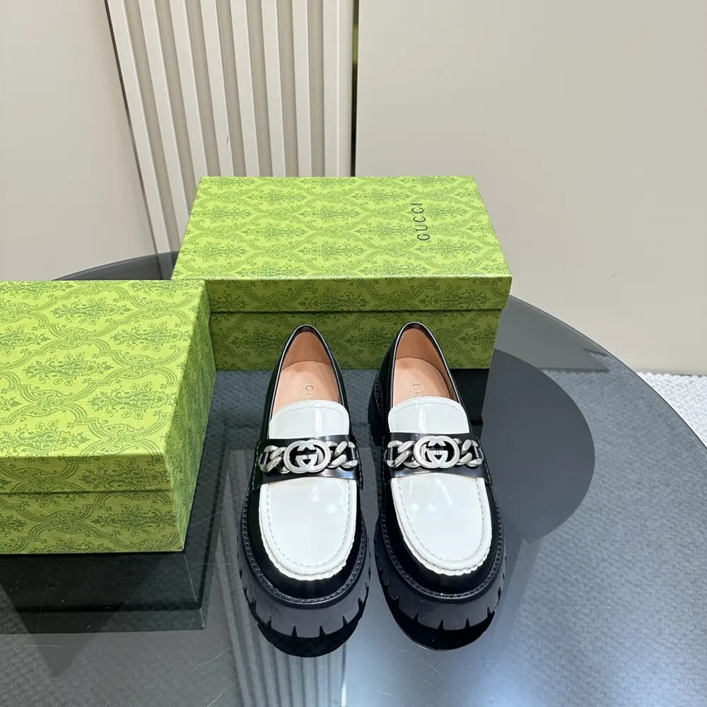 Gucci Metal Letter Buckle Loafers with Thick Soles