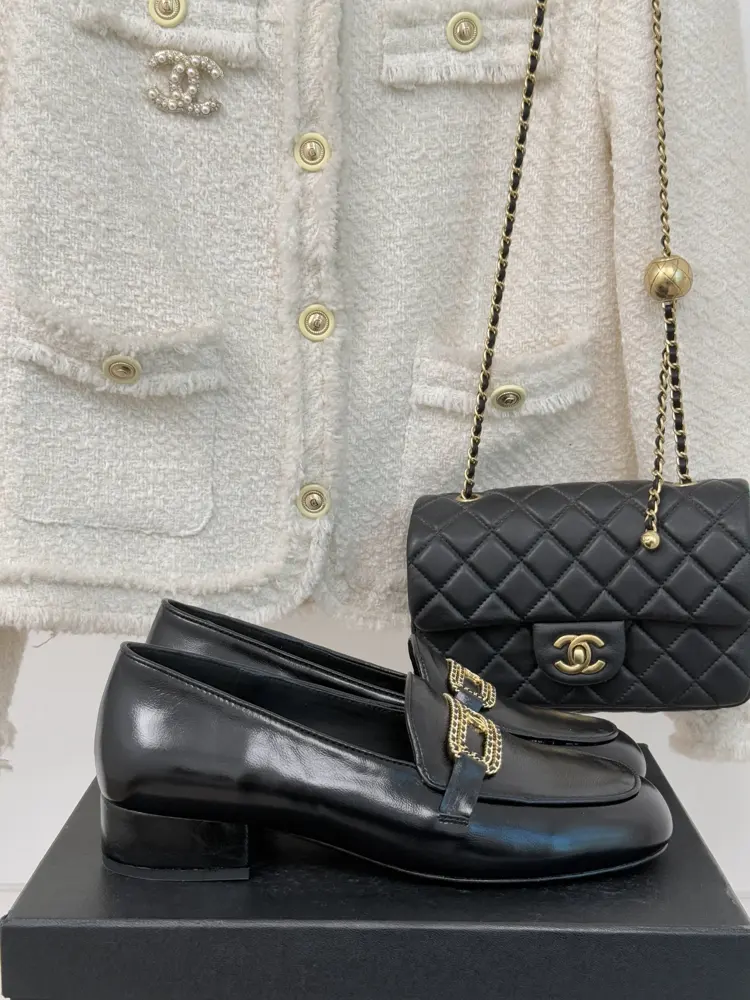 Chanel Double C Chain Buckle Thick Heel Loafers