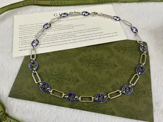 Gucci blue enamel interlocking double G necklace Length: 60CM