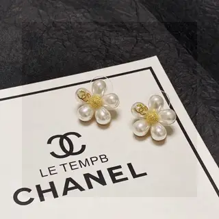 Chanel Camellia Letter Pearl Earrings Jewelry