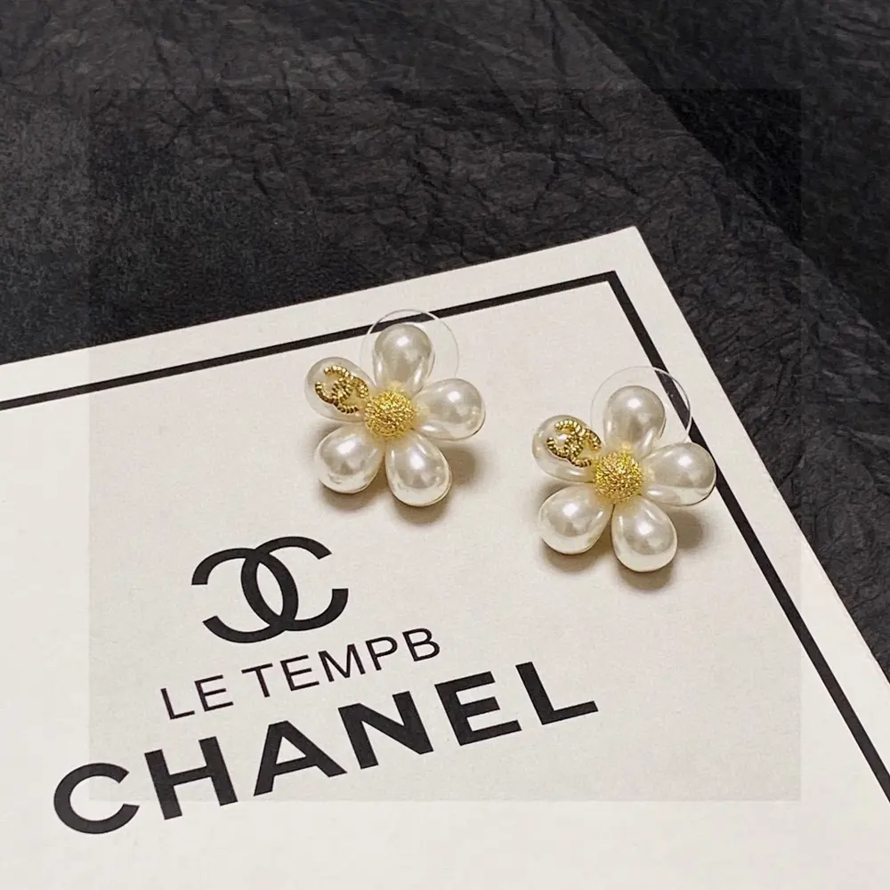 Chanel Camellia Letter Pearl Earrings Jewelry