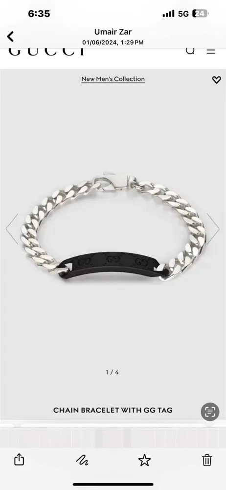 gucci Universal Ring Bracelet Gucci Sterling Silver Accessories Size 18-20-22
