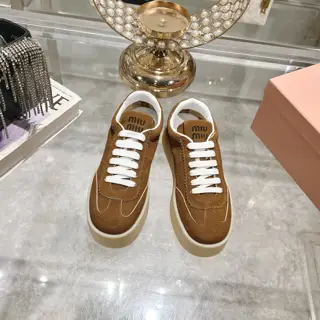 Miu Miu Miu thick-soled biscuit sole 24ss new spring and summer British style lace-up white