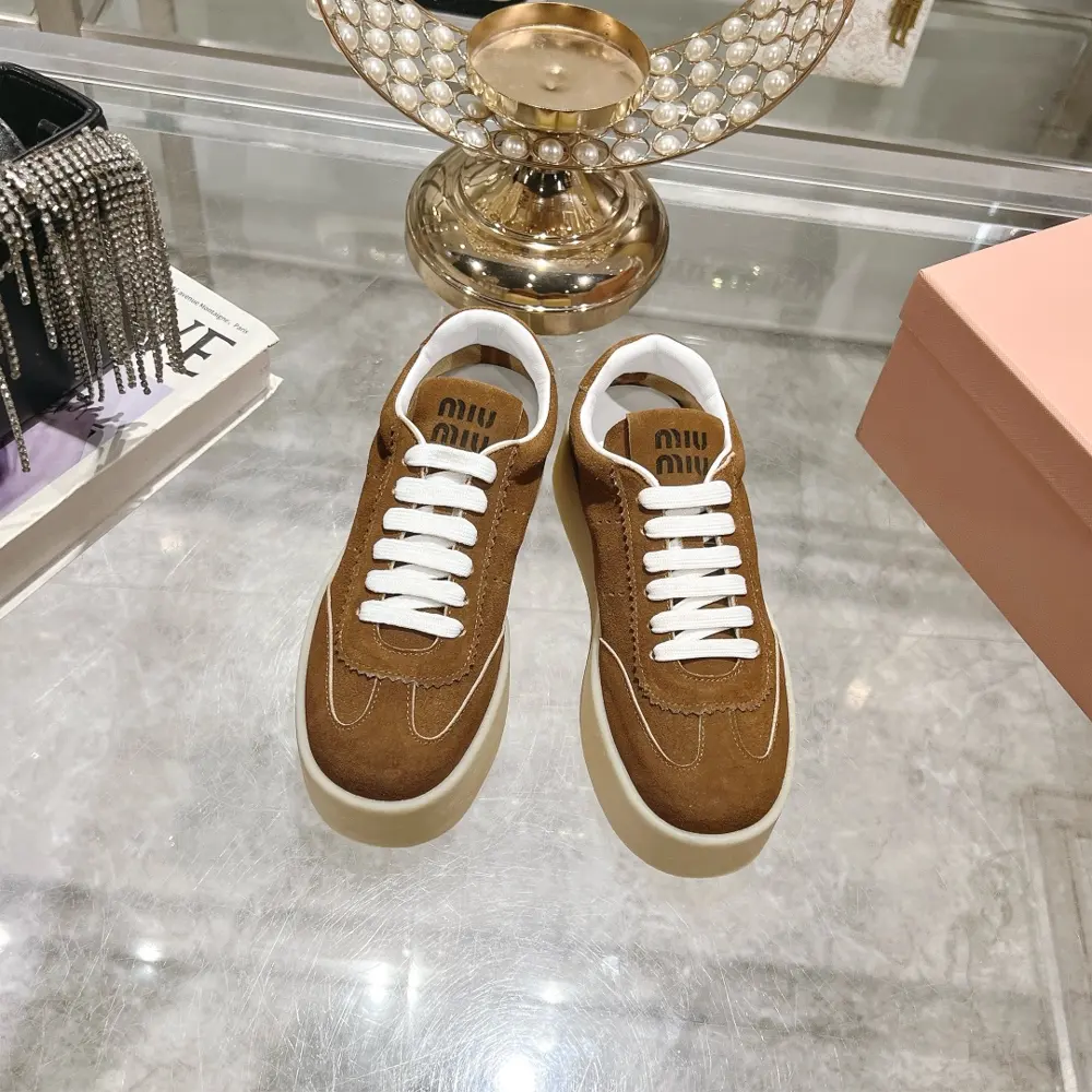 Miu Miu Miu thick-soled biscuit sole 24ss new spring and summer British style lace-up white
