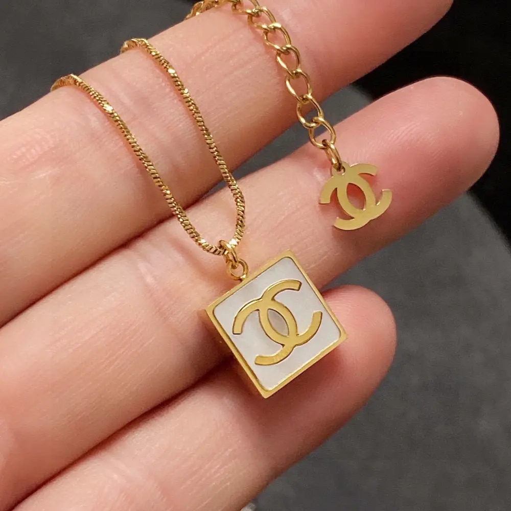 Chanel Double C Small Square Mother-of-Pearl Necklace