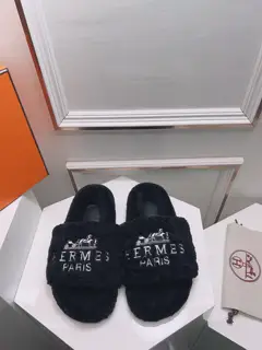 Hermès latest autumn and winter flat-bottomed fur slippers
