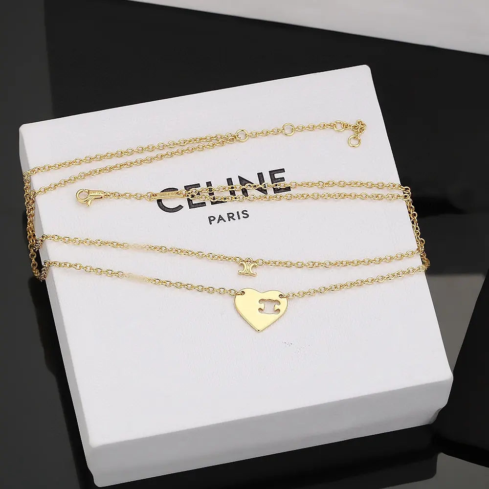 Celine double-layer heart necklace