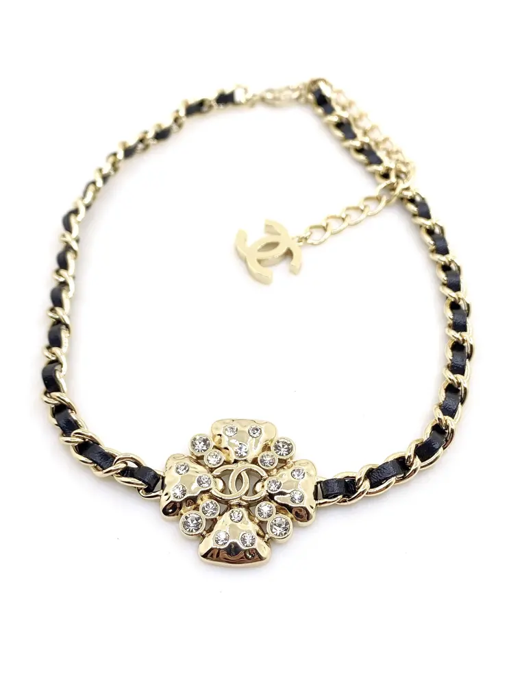 Chanel Petal Necklace in Black Leather