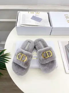 Dior new classic CD buckle thick-soled wool slippers