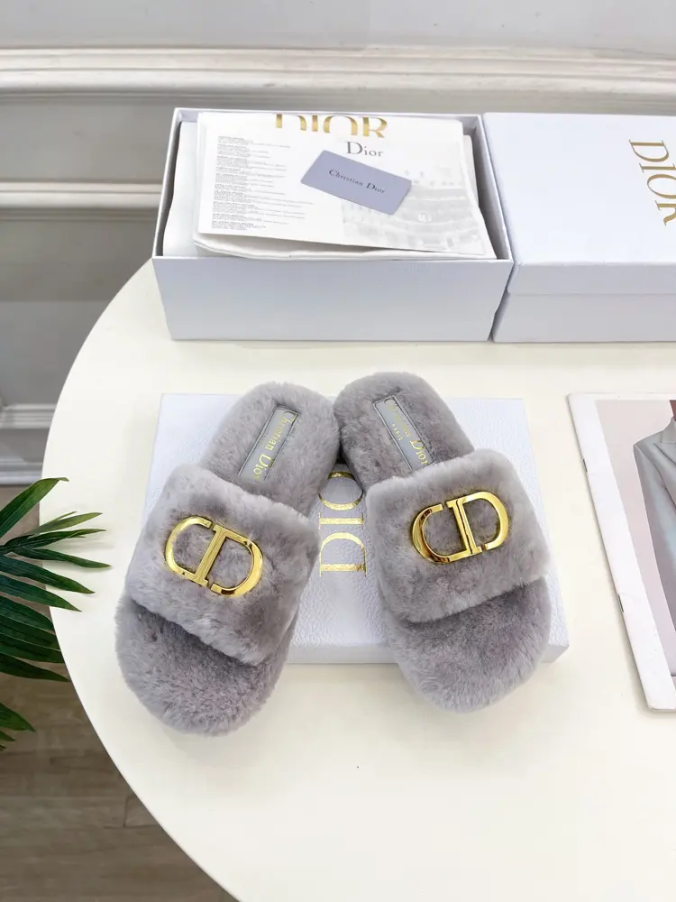 Dior new classic CD buckle thick-soled wool slippers