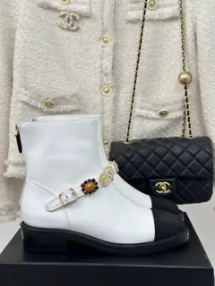 Chanel Double C Metal Buckle Colorblocked Short Boots