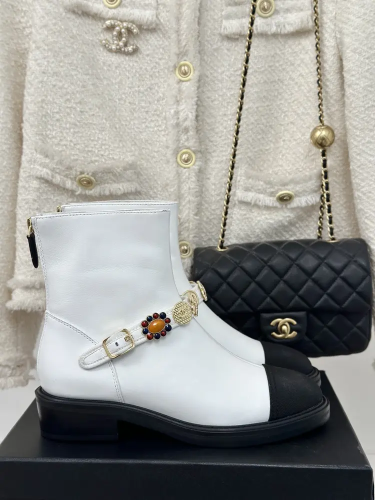 Chanel Double C Metal Buckle Colorblocked Short Boots