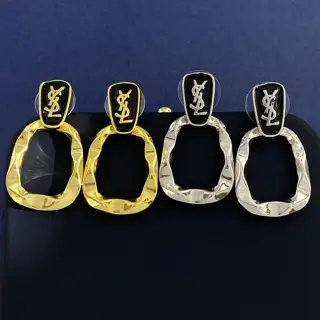 Yves Saint Laurent glossy letter hollow hoop earrings