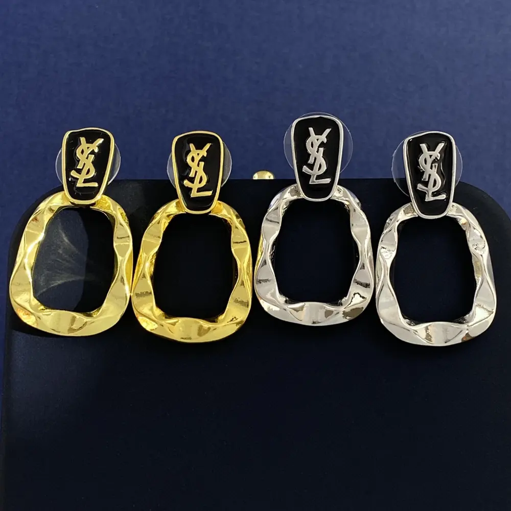 Yves Saint Laurent glossy letter hollow hoop earrings