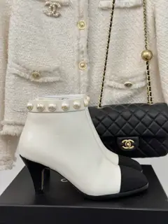 Chanel pearl high-heeled boots