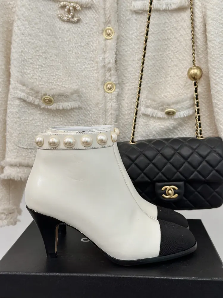 Chanel pearl high-heeled boots