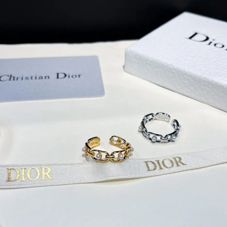 【Dior Oval Pearl Open Ring】Simple retro old oval ring with pearl design