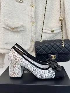 Chanel mesh lace series camellia ballet shoes