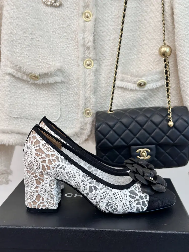 Chanel mesh lace series camellia ballet shoes