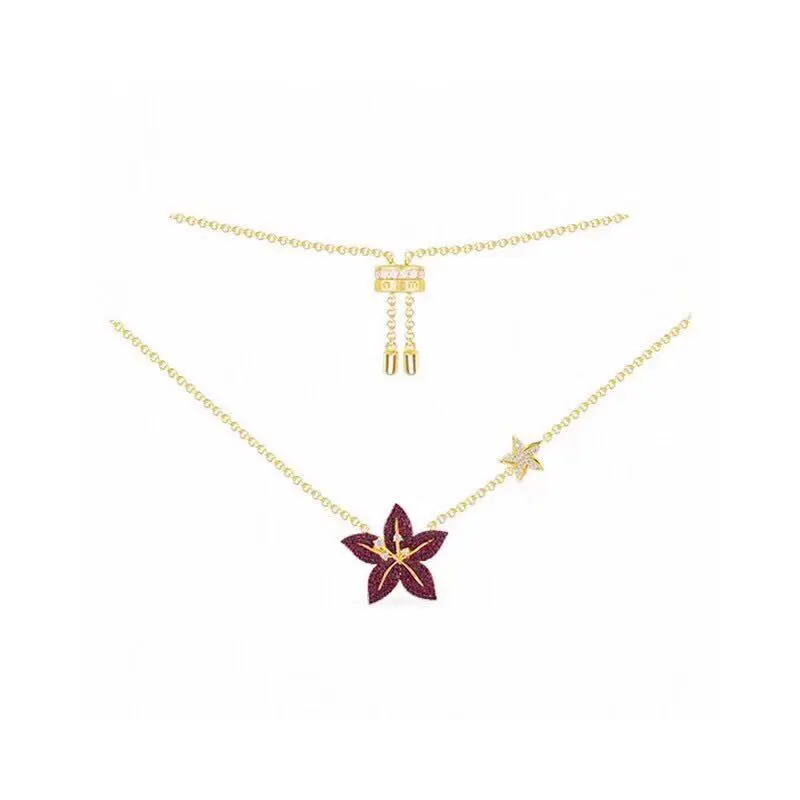 Apm monaco tropical rose red diamond big red flower necklace