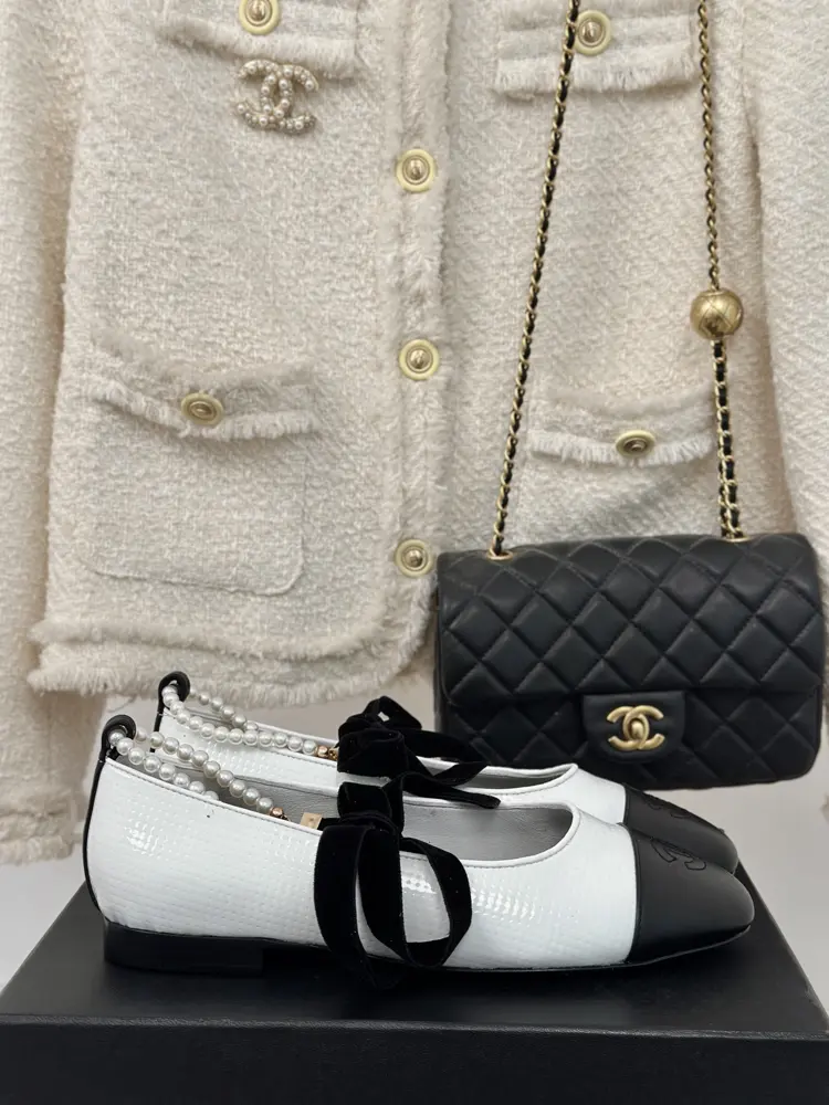 Chanel classic pearl chain anklet Mary Jane shoes