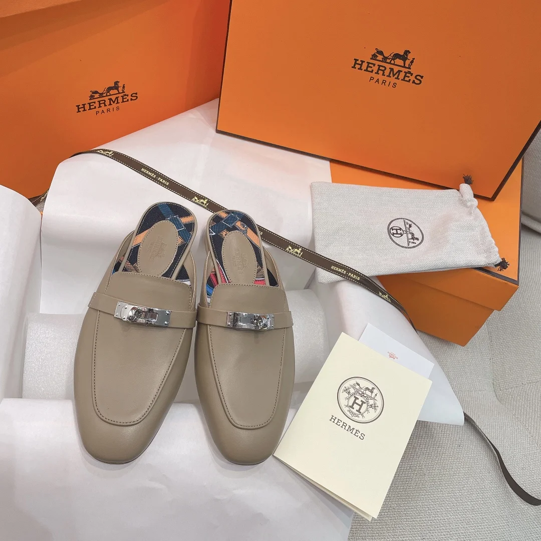 Birkenstock Hermès official website synchronized Kelly buckle mules/closed toe half slippers