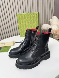 autumn and winter latest GUCCI red and green lace-up short boots grooved thick-soled ankle
