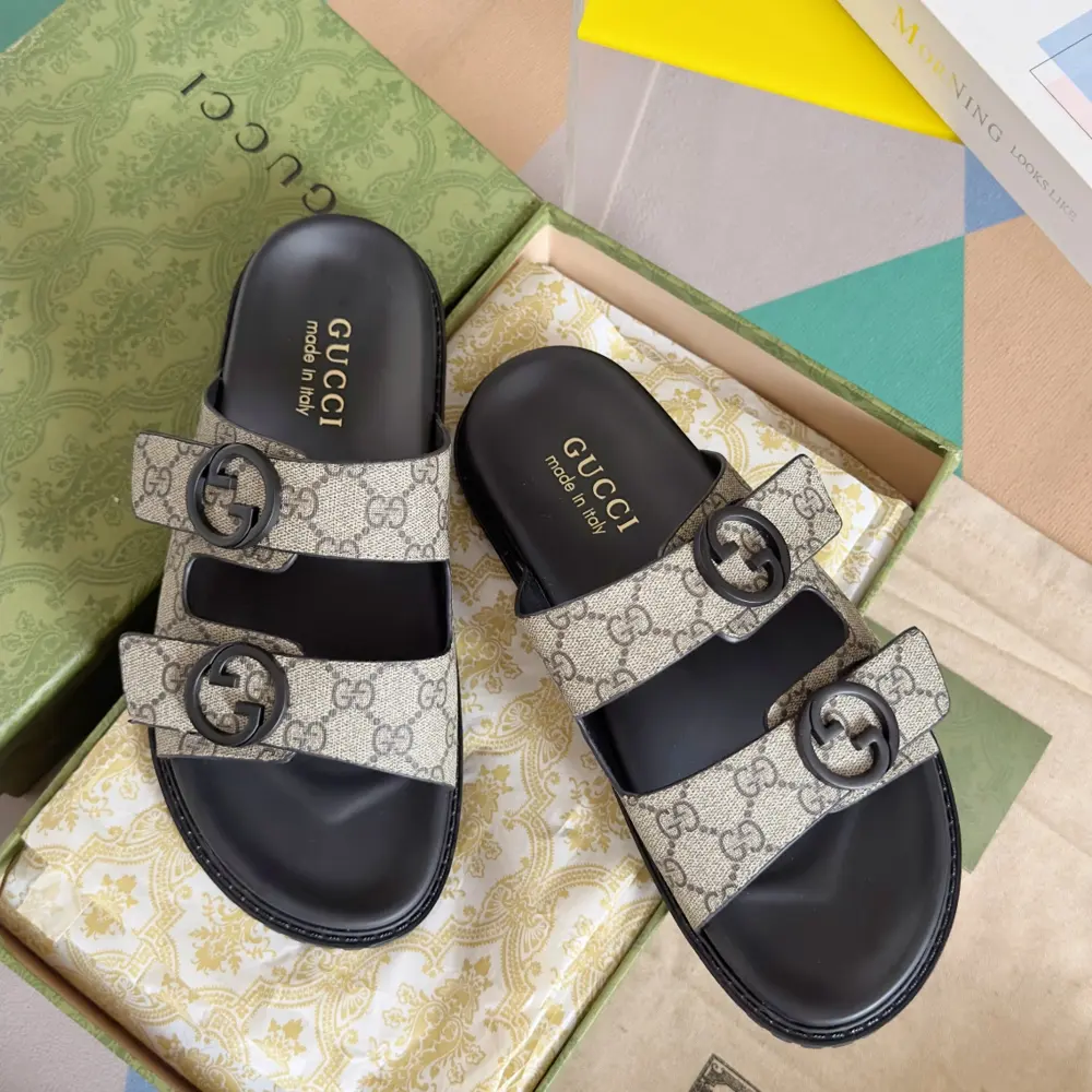 Gucci Double G Presbyopic Flip Flops Cross Sandals Thick Sole Slippers Beach Shoes