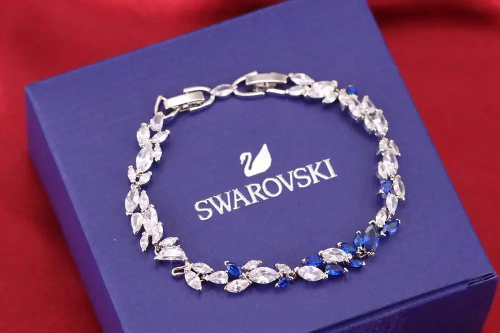 Swarovski Silver Blue Diamond Swan Shape Leaf Bracelet