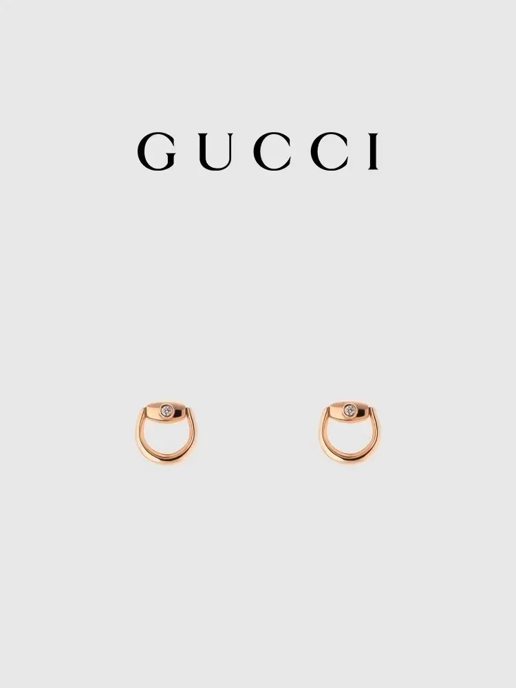 Gucci three-color gold horsebit diamond earrings