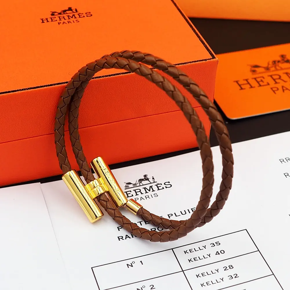 Hermes Men’s double-loop leather bracelet