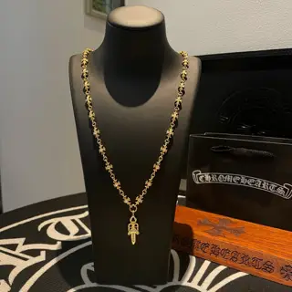 Chrome Hearts classic gold diamond cross necklace with sword pendant
