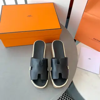 ¥Hermes 2023 Spring and Summer New H-shaped Cowhide Sawdust Thick-soled Platform Slippers
