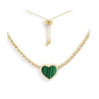 Apm monaco malachite heart round beads adjustable necklace with high-end design