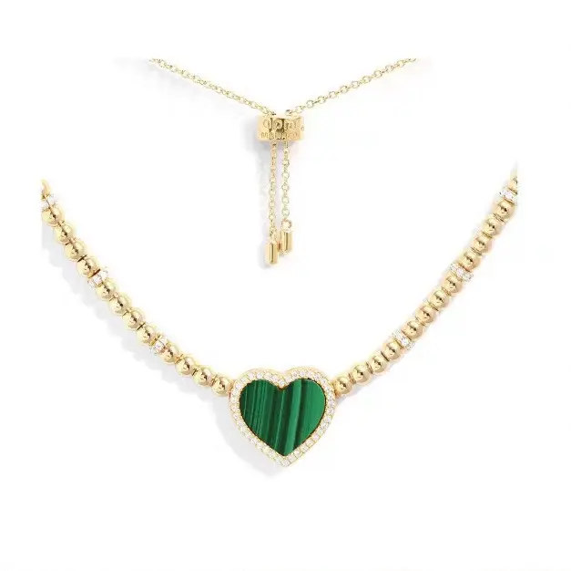 Apm monaco malachite heart round beads adjustable necklace with high-end design