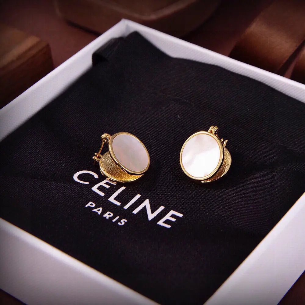 Celine gold and white shell earrings