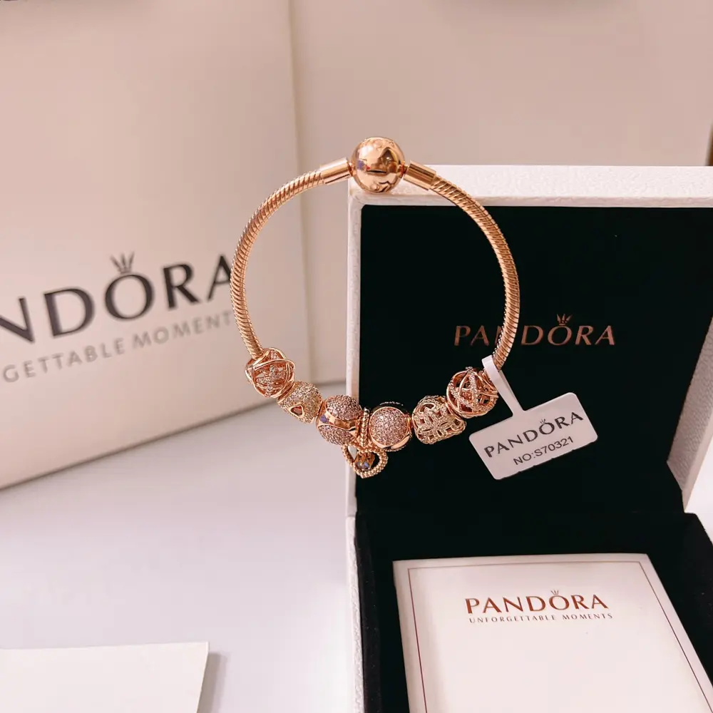 Pandora bracelet set rose gold size 17-21