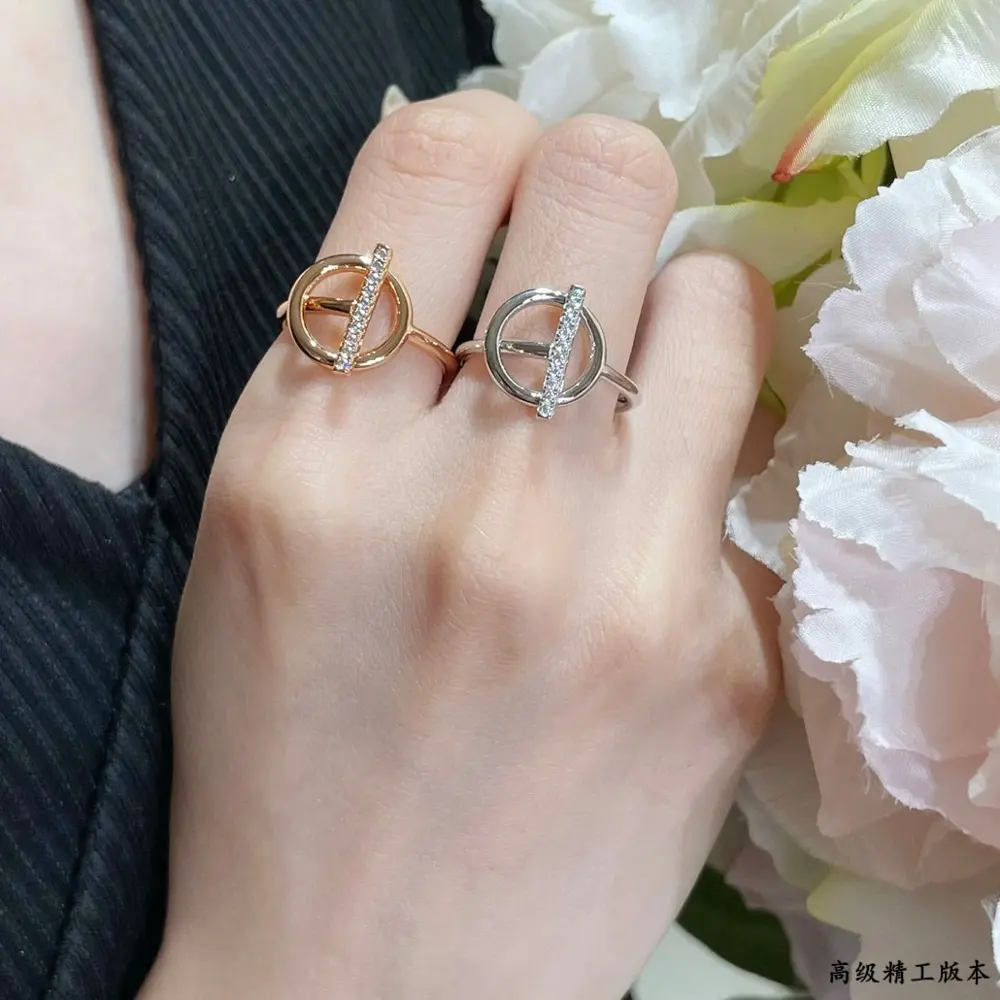 V gold material (size 5678) Hermès OT half diamond ring ZP version