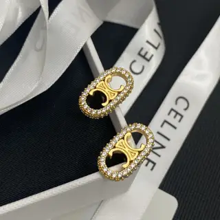 Celine crystal diamond letter stud earrings