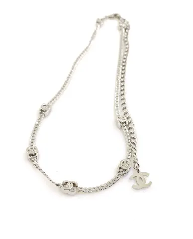 chanel latest model white gold cc necklace