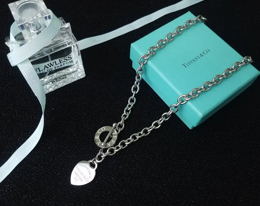 Tiffany thick chain front clasp peach necklace