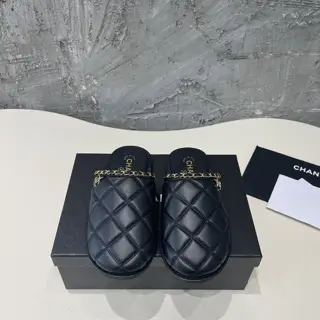 Chanel diamond chain Sheep lining flat bottom half-slippers