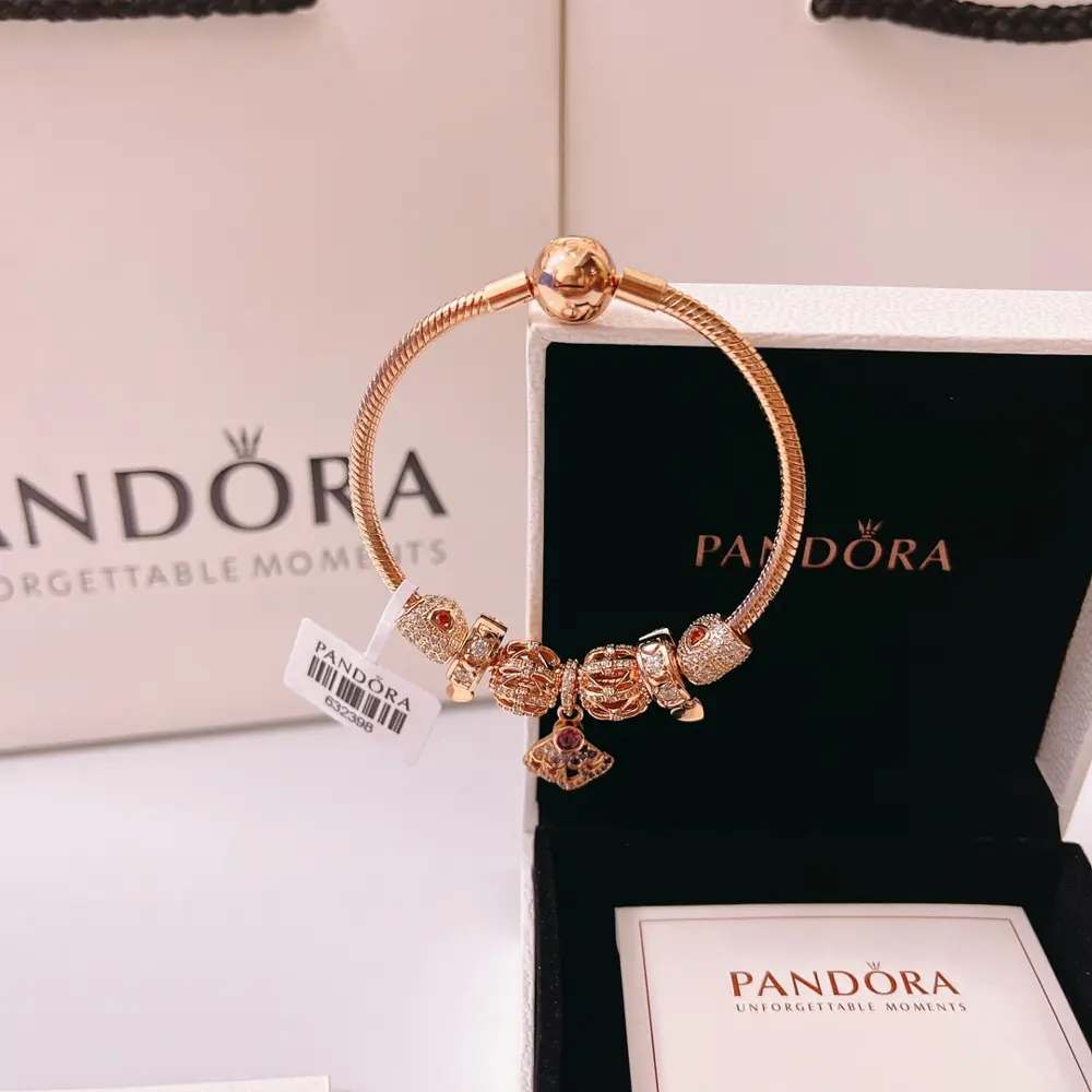 Pandora bracelet set rose gold size 17-21