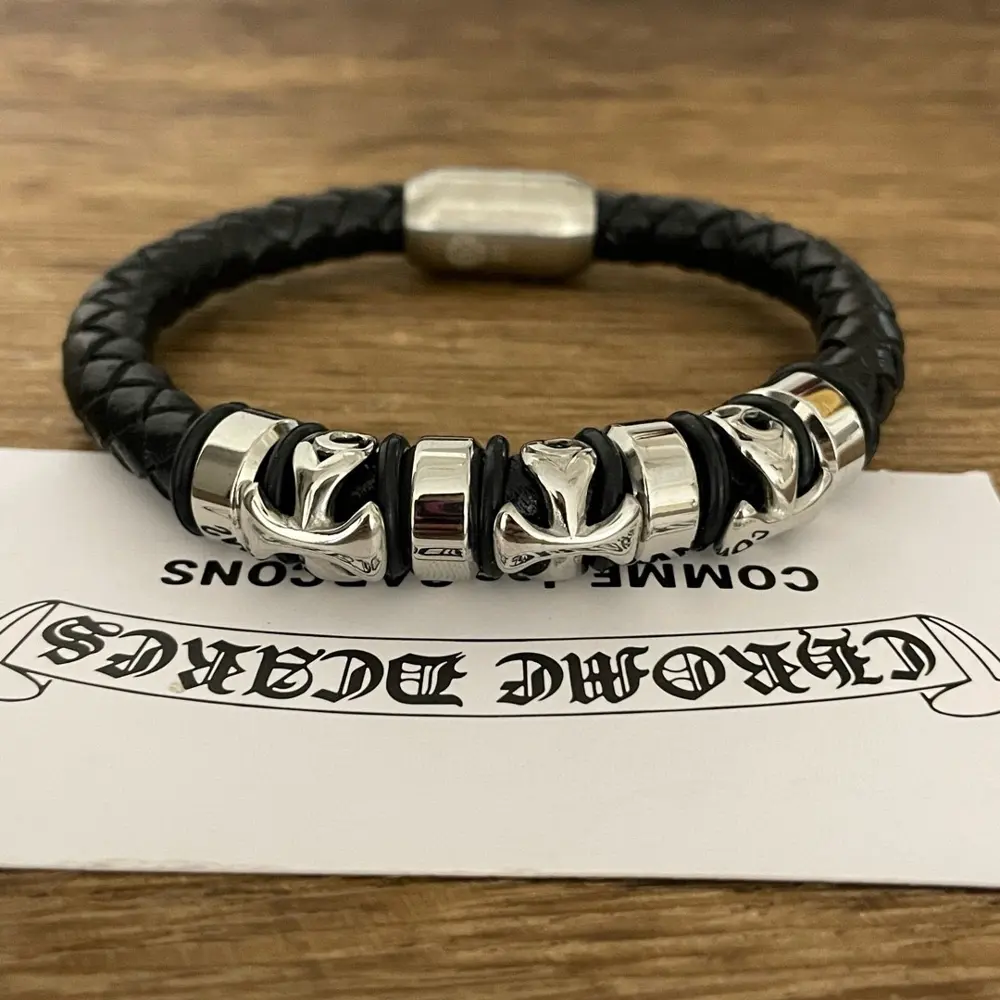 Chrome Hearts Classic Vintage Cross Leather Bracelet