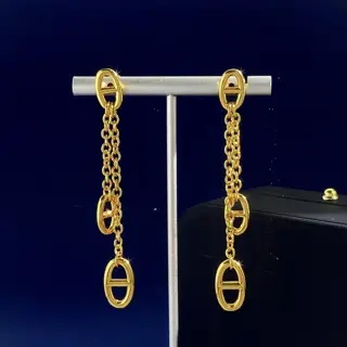 Hermes H Pig nose long tassel glossy metal light luxury temperament versatile earrings gold